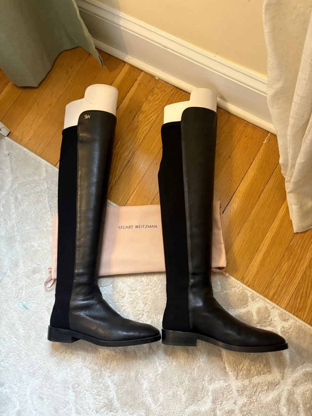 Stuart Weitzman Tall Black Leather & Stretch Over-the-Knee Boots